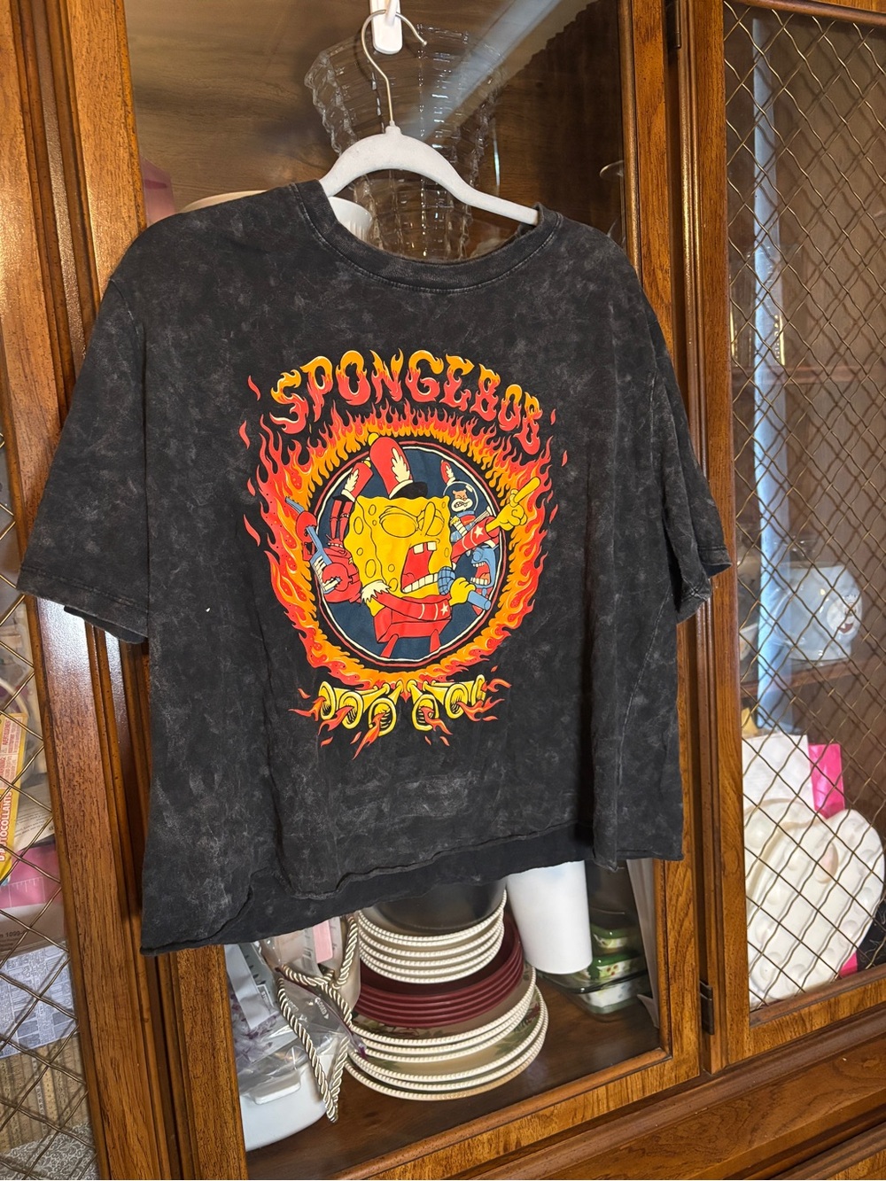 Nickelodeon SpongeBob Black Graphic Tee with Flame Print